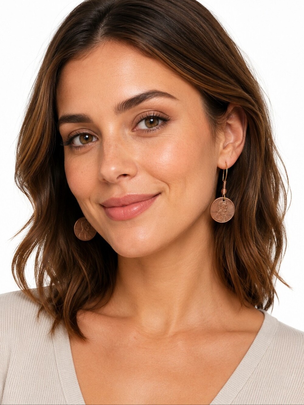 Handmade Copper Coin Earrings Lincoln Penny Drop Dangle Jewelry